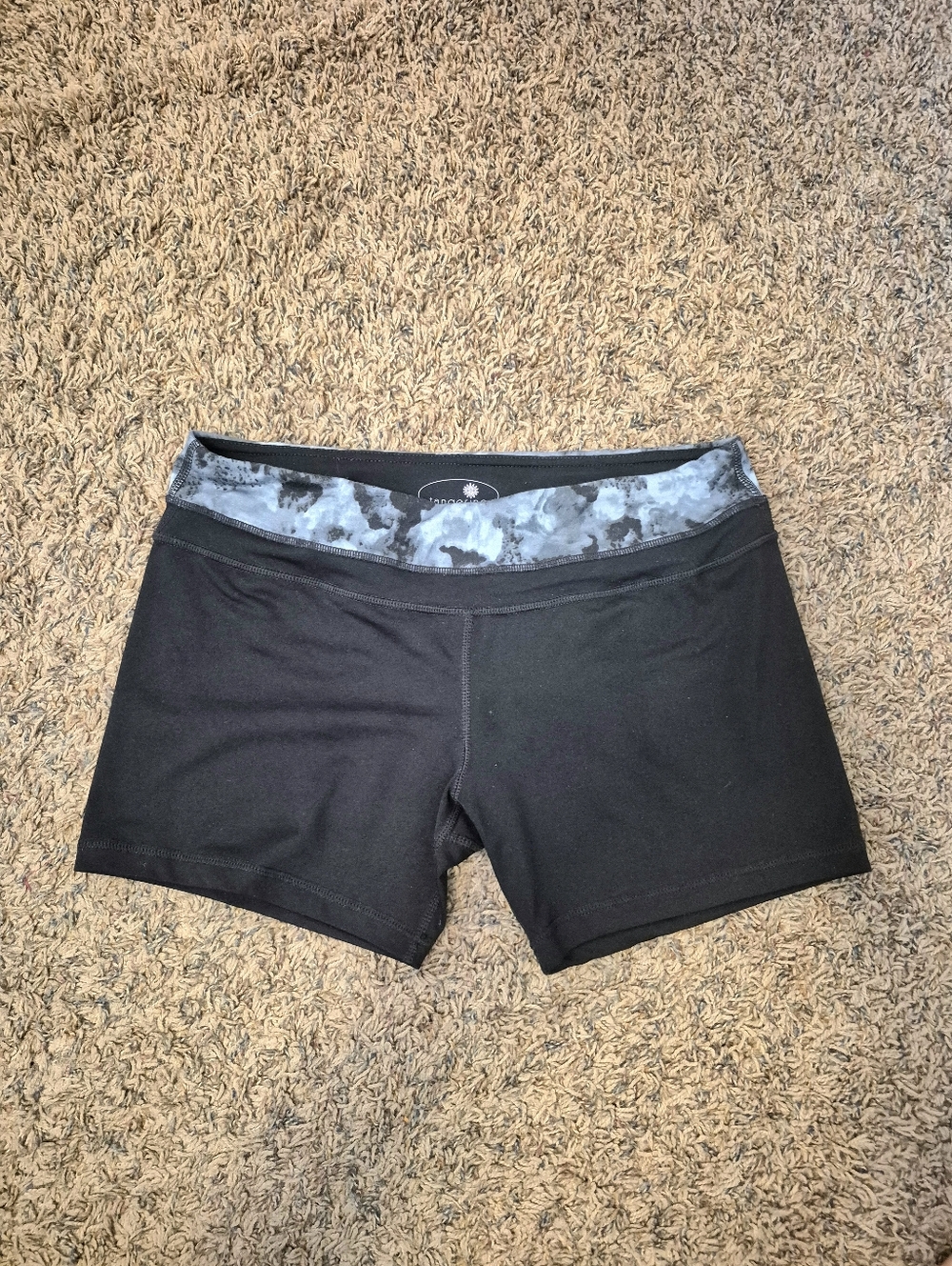 Tangerine Athletic Black Low Rise Bike Shorts with Black/Gray Patterned Waist